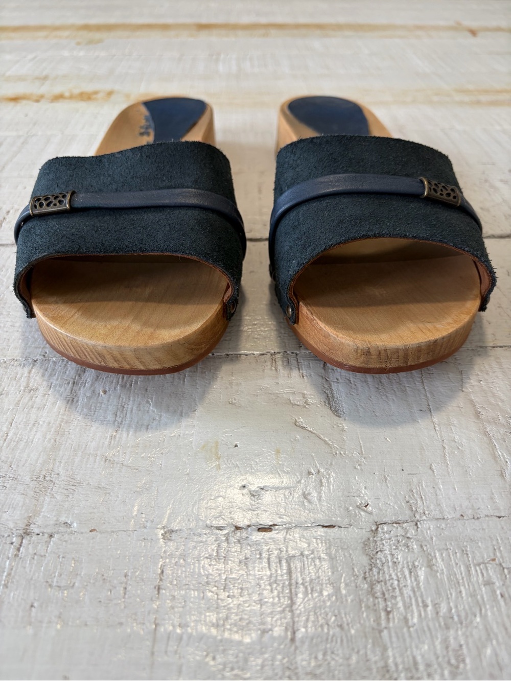Sanita Clog Sandals EU size 40 US 8.5 9 Navy Blue Suede Slip On Wooden - Picture 3 of 15